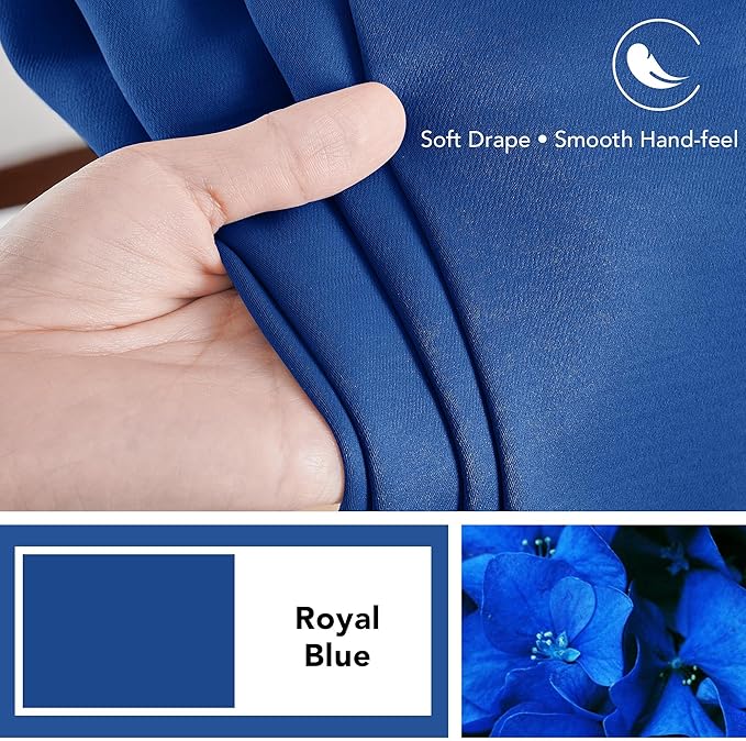 Deconovo Blackout Curtains Back Tab and Rod Pocket Thermal Insulated Room Darkening Curtains for Living Room 52Wx108L Inch Royal Blue 2 Panels