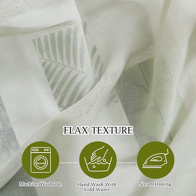 NICETOWN Sage Green Sheer Curtains 48 inches Long, Grommet Linen Blend Semi Sheer Privacy with Light Filtering Short Window Treatments for Bedroom/Cafe/Kitchen, W36 x L48, 2 Panels