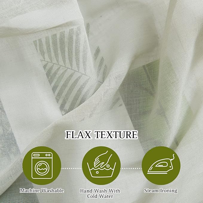 NICETOWN Linen Sheer Sage Green Curtains for Bedroom, Grommet Semi Sheer Linen Blend Vertical Window Drapes Privacy with Light Penetration for Living Room, 36W x 84L, Set of 2