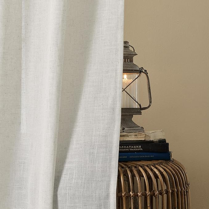 Joydeco Light Filtering Curtains 108 Inch Length for Bedroom, Linen Curtains 108 Inch Length 2 Panels Set for Living Room，White Semi Sheer Curtains 108 Inches Long with Rod Pockets
