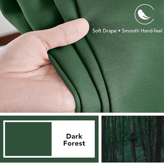 Deconovo Blackout Curtains, Thermal Insulated, W52 x L72 2 Panels, Back Tab, Machine Washable, Room-Darkening Drapes for Bedroom/Living Room Dark Forest