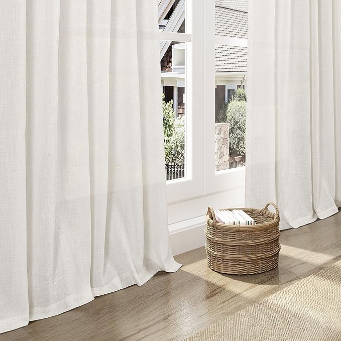 Extra Long Cream Linen Curtains 102 Inches Long 2 Panels Set for Living Room Back Tab Modern Farmhouse Decor Cotton Textured Cream Sheer Linen Curtains 102 Inch Length for Large Window 70x102