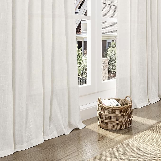Nanspring Cream Small Linen Textured Curtains 24 Inch Length Light Filtering Semi Sheer Short Curtains Back Tab Rod Pocket Boho Kitchen Tier Window Curtain for Bathroom Basement Camper 26x24 Inches