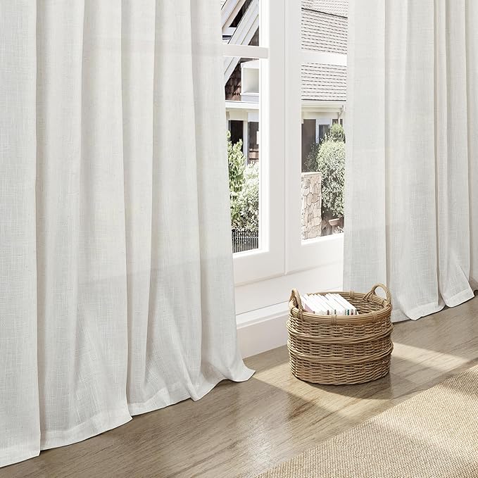 Nanspring Natural Linen Curtains 120 Inches Long for Living Room Light Filtering Sheer Curtains Back Tab and Rod Pocket Farmhouse Floor to Ceiling Curtain for Bedroom High Window 52x120, 2 Panels