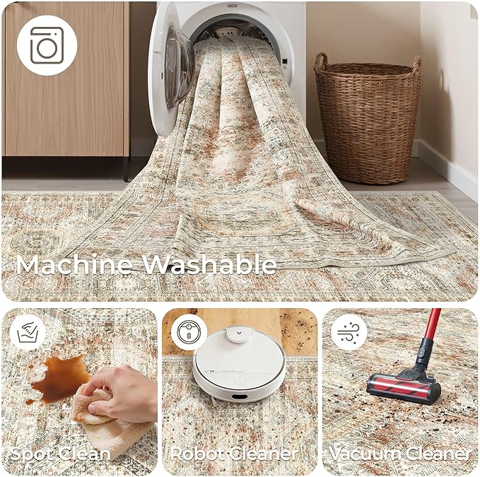 Long Bathroom Rugs Runner - Washable Runner Rugs for Hallway 2x10, Ultra-Thin Soft Kitchen Carpet Runner, Anti Slip Backing Runner Rugs for Entrance, Bedroom, Living Room(2'x10', Brown/Pink)