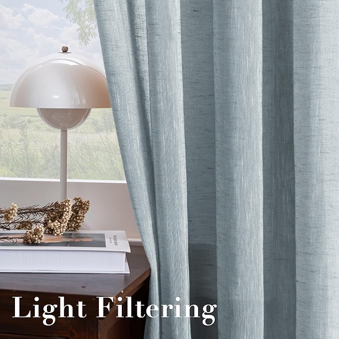 H.VERSAILTEX Linen Curtains Nickel Grommet Natural Linen Semi-Sheer Curtains 2 Panels Privacy Added Premium Soft Rich Material Drapes for Bedroom/Living Room - 37x84 Inch- Teal