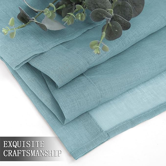 Tollpiz Sheer Curtains Bedroom Linen Textured Curtain Sheers Light Filtering Voile Rod Pocket Curtains for Living Room, 38 x 84 inches Long, Dusty Blue, Set of 2 Panels