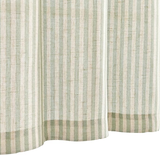 jinchan Tie Up Linen Textured Striped Bow Tie Curtain for Kitchen Bathroom Rod Pocket Pinstripe Valance Window Treatments Ticking Stripe Pull Cord Valance 1 Panel 18 Inch Sage Green on Linen