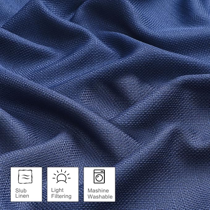 OWENIE Bob Valance Curtains 18 Inch Length 1 Piece, Faux Linen Slub Solid Blue Kitchen Valance for Bedroom Living Room, Farmhouse Soft Airy Rod Pocket Small Window Curtain, Each 60Wx18L Inch