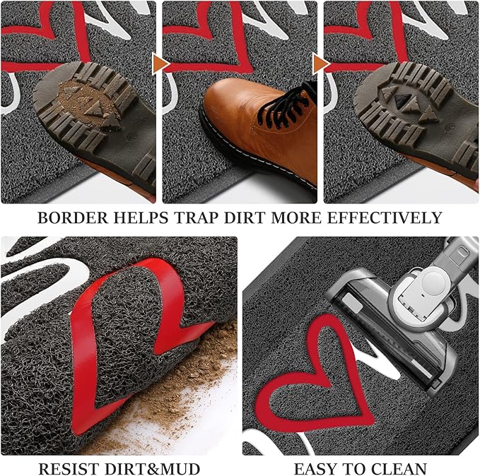 BeneathYourFeet Door Mat, Welcome Mat Low Profile Floor Mat Front Doormat Indoor and Outdoor Doormat Non Slip Rugs for Entryway, Patio, High Traffic Areas (30"x17.5", Grey-Home)