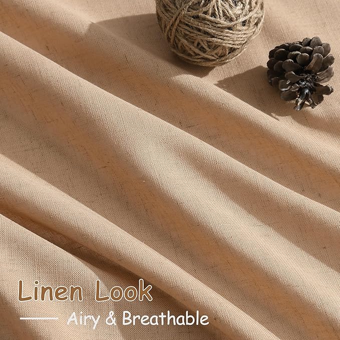 Extra Long Camel Linen Curtain 108 Inches Long 2 Panels Set Back Tab Drapes for Living Room Lively Farmhouse Light Filtering Semi Sheer Linen Curtains 108 Inch Length for Large Window 52x108