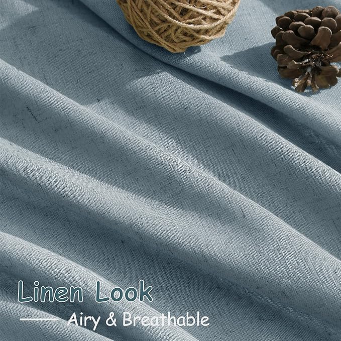 Light Blue Linen Curtains 63 Inches Long 2 Panel Sets for Living Room Bedroom Rod Pocket Back Tab Light Filtering Drape for Kitchen Window Short Protect Privacy Curtain Modern Farmhouse Decor 52x63