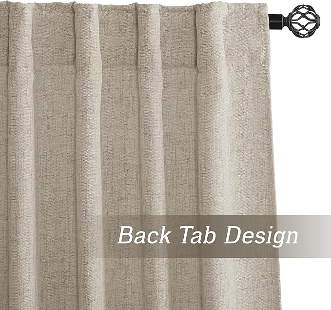 RYB HOME Natural Beige Linen Sheer Curtains 96 inches Long for Living Room and Dining Room, Back Tab/Rod Pocket, Light Filtering Sheer Curtains and Drapes, W 52 x L 96 inches, 2 Panels Set