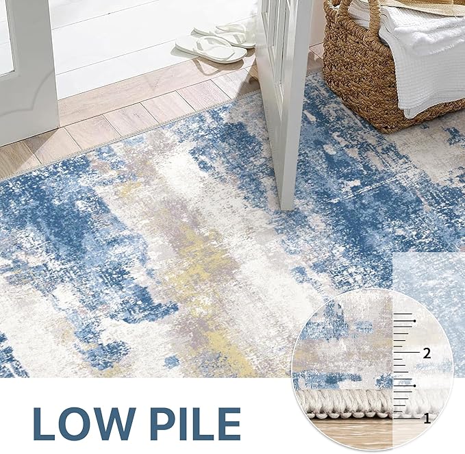 BEIMO Area Rugs 9x12 for Living Room Bedroom, Large Modern Abstract Machine Washable Soft Blue Cream Rug, Floor Carpet with Non Slip Backing for Dining Room