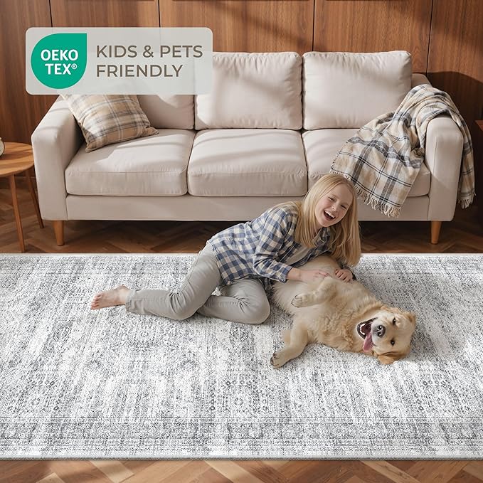 Long Bathroom Rugs Runner - Washable Runner Rugs for Hallway 2x10, Ultra-Thin Soft Kitchen Carpet Runner, Anti Slip Backing Runner Rugs for Entrance, Bedroom, Living Room(2'x10', Grey/Ivory)