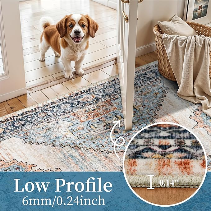 TOPRUUG Washable 2x8 Hallway Runner Rug: Non-Slip Low-Pile Rugs for Kitchen Bedroom Beside Bathroom Ultra Thin Soft Easy Clean for Hardwood Floors & High Traffic Areas (Blue, 2X8)