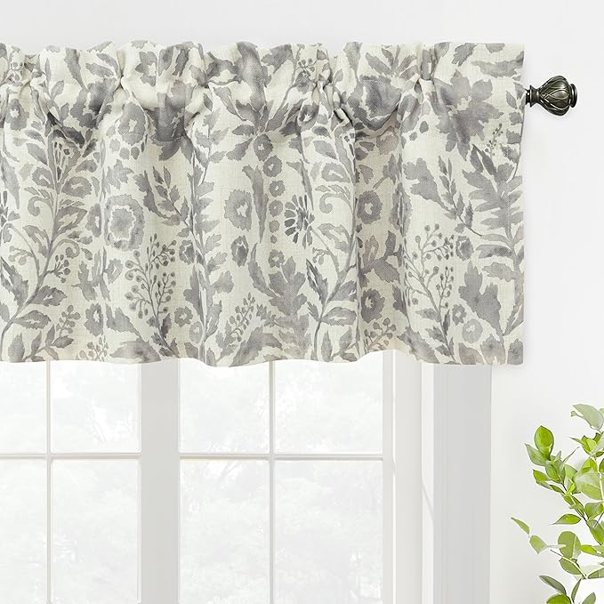 DriftAway Julia Lined Valance Double Layer Thermal Insulated Room Darkening Blackout Valances 3 Inch Rod Pocket Window Valance for Bathroom Living Room 52 Inch by 14 Inch Linen Gray
