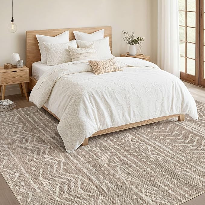 Nakagishi 5x8 Area Rug Living Room: Washable Boho Large Neutral Soft Rugs Farmhouse Stain Resistant Modern Indoor Non-Slip Floor Carpet for Bedroom Nursery Kids Playroom Office Dining Room- Dark Brown