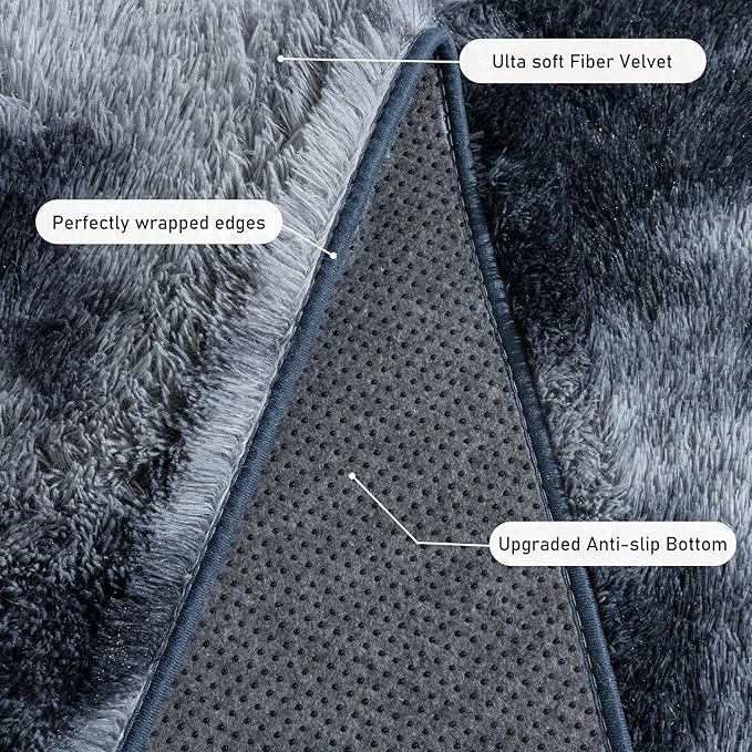 Rugs for Living Room 9x12, Soft Shaggy Modern Shag Area Rug for Bedroom, Upgrade Non-Slip Plush Fluffy Carpet for Kids Boys Girls Room Home Decor Aesthetic, Blue Grey