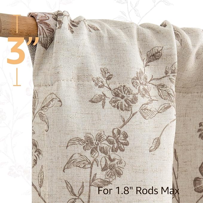jinchan Linen Kitchen Valance for Windows 16 Inch Floral Double Layer Valance Living Room Laundry Room Darkening Rustic Cottagecore Farmhouse Flower Window Treatment 1 Panel Taupe on Linen