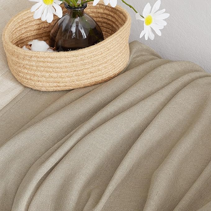 NICETOWN Taupe Curtains 84 inch Length 2 Panels Set, Rod Pocket & Back Tab Natural Linen Burlap Semi Sheer Window Treatments Privacy with Light Filtering for Bedroom/Living Room, W52 x L84