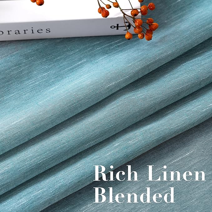 Elegant Natural Linen Curtain Panels Energy Efficient Semi - Sheers Linen Curtains/Nickel Grommet Window Treatments Panels for Patio Glass Door/Balcony (Set of 2, Turquoise, 52"W x 96"L)
