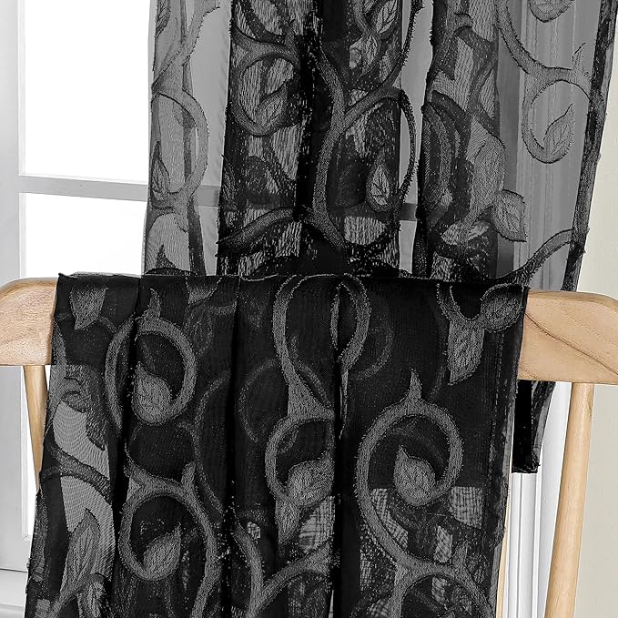 OWENIE Furman Sheer White Curtains, 45 Inch Length 2 Panels Set, Airy Jacquard Clip Short Curtains for Small Window, Semi Sheer for Bathroom Bedroom Living Room, 40Wx45L inch
