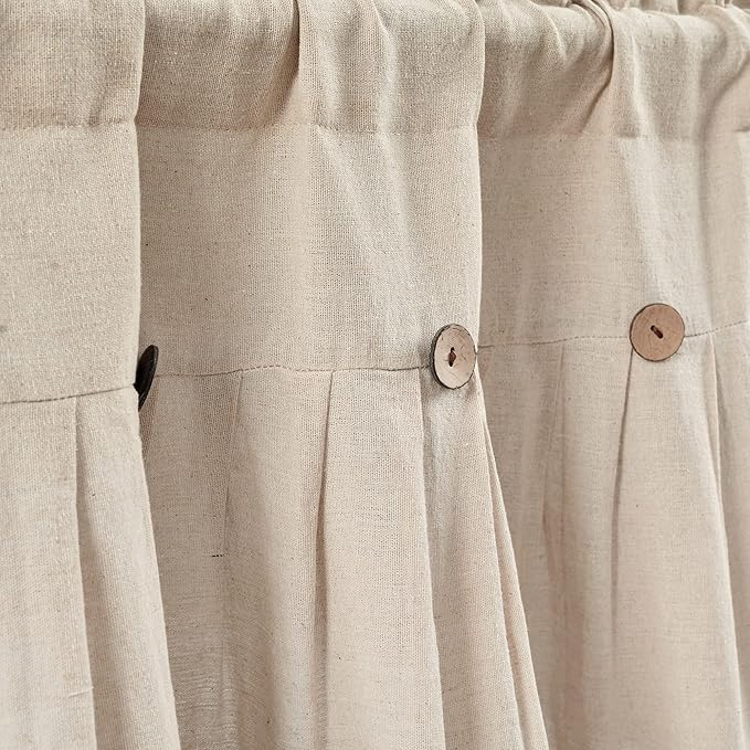 Lush Decor Linen Button Farmhouse Valance, 84" W x 18" L, Dark Linen - Kitchen Curtains Valances - Valances for Windows - Curtain Valance