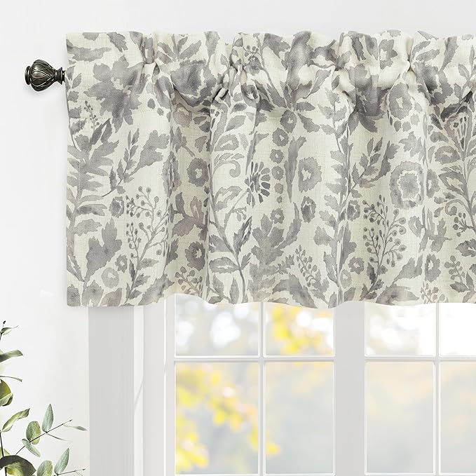 DriftAway Julia Lined Valance Double Layer Thermal Insulated Room Darkening Blackout Valances 3 Inch Rod Pocket Window Valance for Bathroom Living Room 52 Inch by 18 Inch Linen Gray