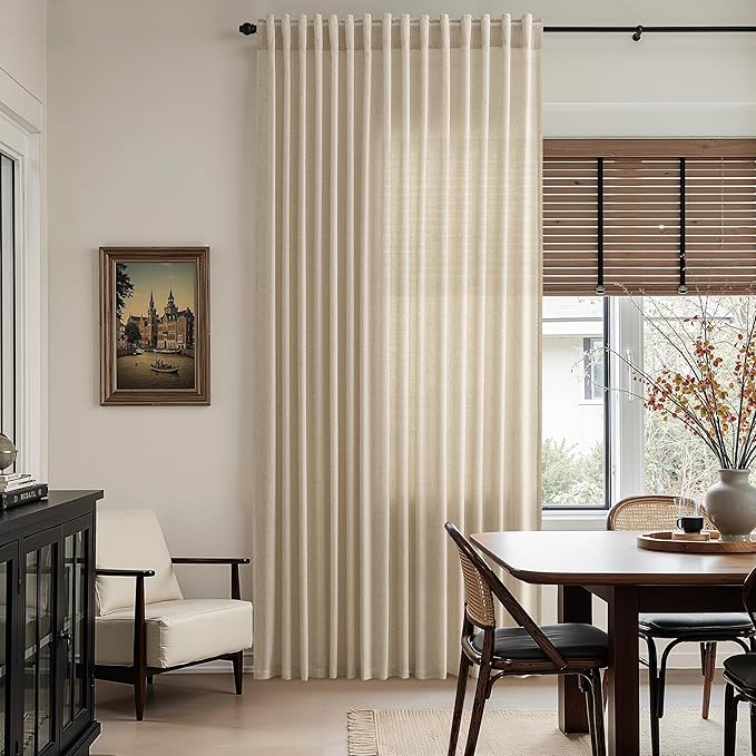 Nanspring Taupe Burlywood Curtains 63 Inch Length for Living Room Linen Semi Sheer Country Farmhouse Decor Curtains Back Tab Privacy Light Filtering Semi Sheer Curtain for Bedroom 52x63, 2 Panels