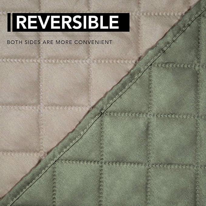 Easy-Going Oversized Recliner Cover Reversible Couch Cover Sofa Cover for Living Room Water Resistant Furniture Protector with Elastic Straps for Pets Kids (Oversized Recliner, Greyish Green/Beige)