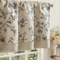 jinchan Amlie Floral Linen Valance Curtain Farmhouse Kitchen Valance for Living Room Laundry Light Filtering Double Layer Cottagecore Window Treatment Rod Pocket 1 Panel 16 Inch Charcoal on Linen