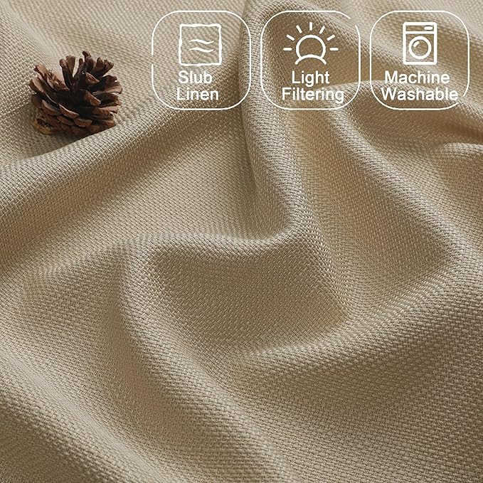 Chyhomenyc Camel Valance for Windows, Light Filtering Faux Linen Textured Small Window Kitchen Curtain, Rod Pocket Short Valance for Bathroom Laundry Basement, 60Wx14L inch, 1 Piece