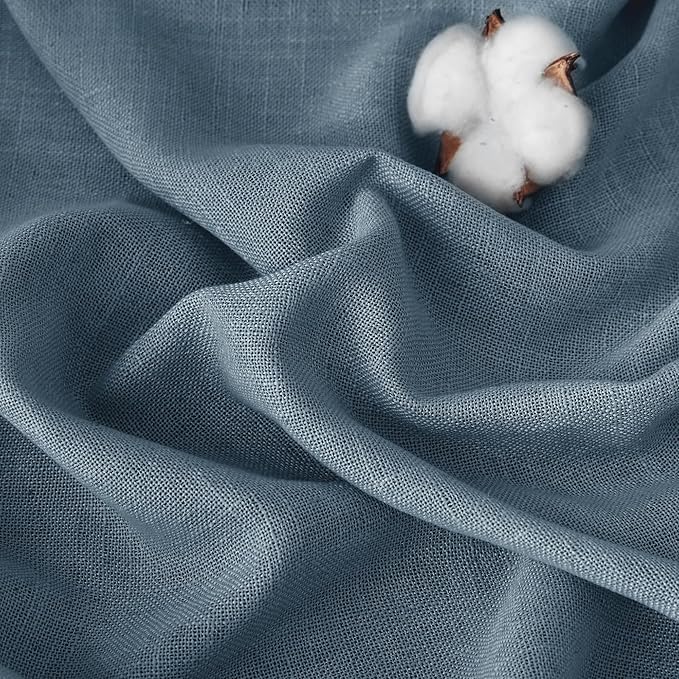 RYB HOME Blue Sheer Curtains - Linen Wave Texture Half Privacy Sheer Curtains Light Airy Vertical Drapes Small Window Treatment for Bedroom Bathroom Living Room, Stone Blue, W 52 x L 45 inch, 2 Panels