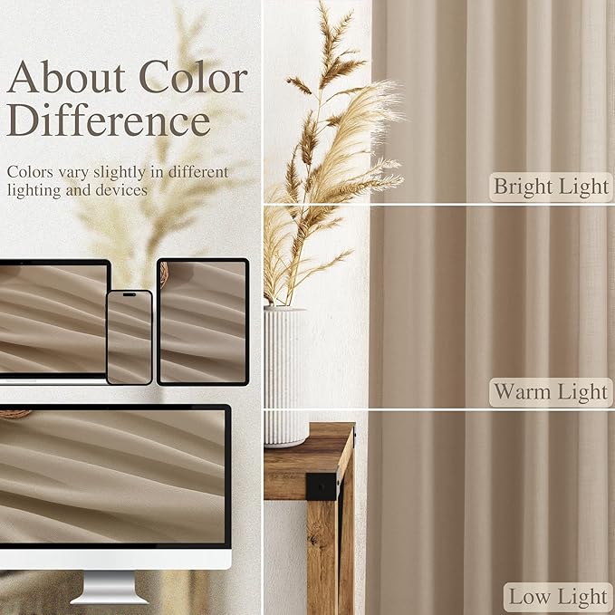 Nanspring Sepia Beige Linen Curtains 84 Inch Length 2 Panels Set for Living Room Rustic Farmhouse Decor Light Filtering Semi Sheer Curtain Back Tab Neutral Modern Drapes for Bedroom Office 52x84