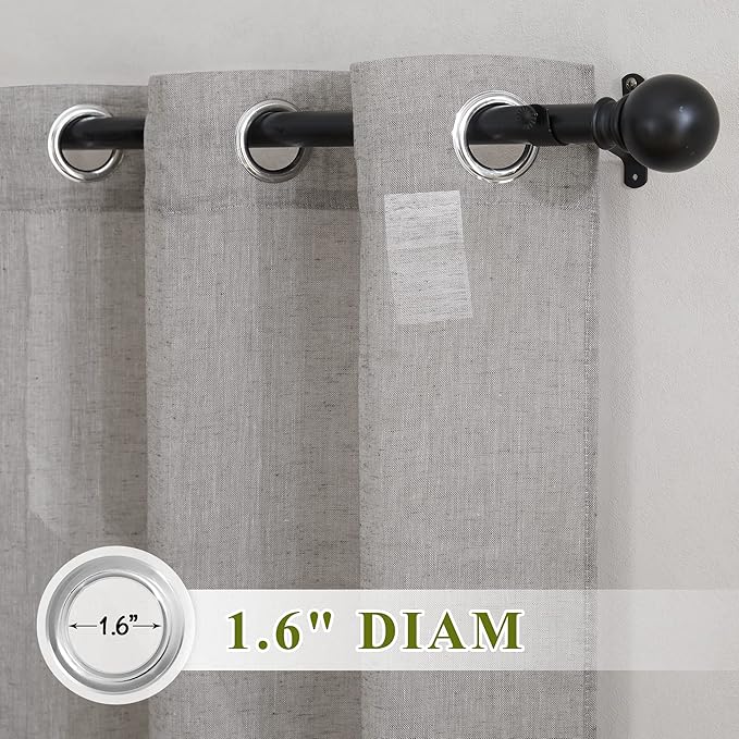 NICETOWN Living Room Sheer Linen Curtains for 84 inch Length 2 Panels Set, Grommet Semi Sheer Linen Blend Drapes Privacy with Light Filtering for Sliding Door, Charcoal Grey, W70 x L84