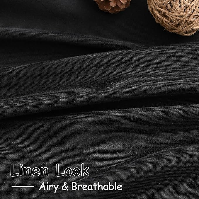 Black Linen Kitchen Curtains 45 Inch Length Set 2 Panel Back Tab Pocket Semi Sheer Drapes Short Narrow Mini Curtain Tiers for Small Bathroom Window Door Entryway Cottage Decor 38x45