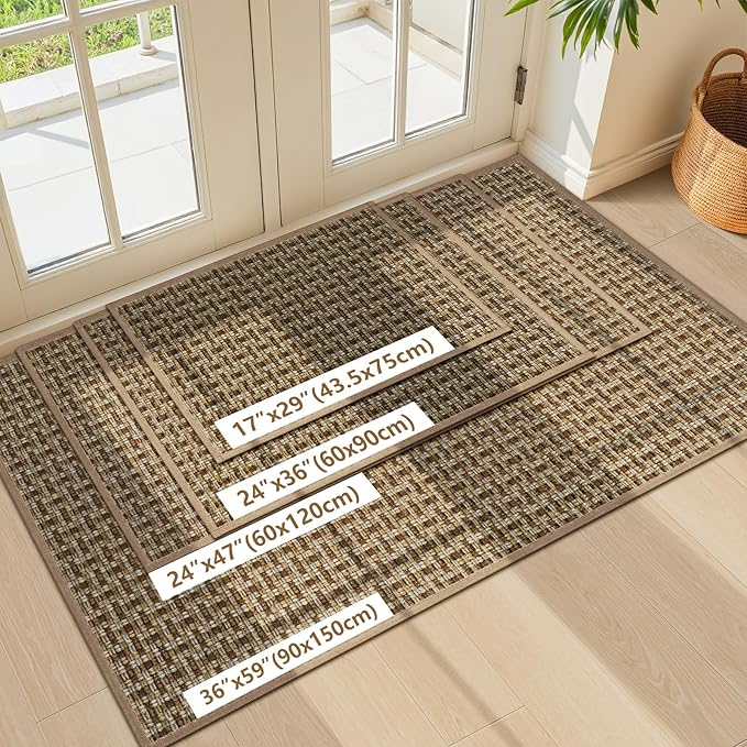 LEKEEPGO Door Mat Indoor Entrance 24"x47", Absorbent Indoor Door Mat Large, Non Slip Rubber Backing Inside Door Mats, Washable Floor Mat, Low-Profile Doormat for Front Door, Entryway, Entrance, Brown