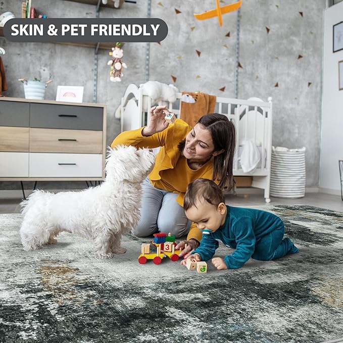 10x14 Area Rugs for Living Room Rug Washable: Abstract Large Rug Indoor Modern Carpet Non Slip for Dining Room Bedroom Nursery Home Office Black Gold