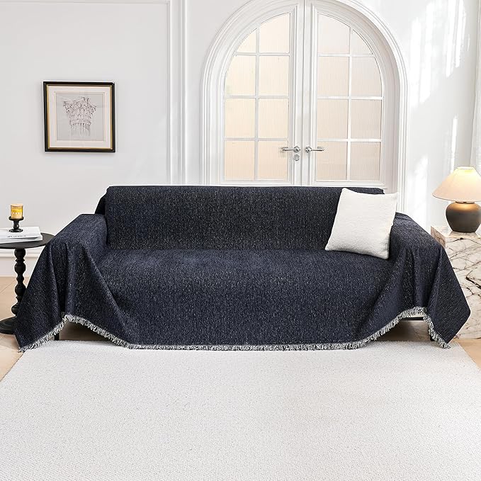 MYSKY HOME Oversized Couch Cover Sofa Covers Couch Covers for 3 Cushion Couch Sofa Pet Friendly L Shaped Couch Cover Sectional Couch Covers Non Slip Furniture Protector for Kids, 91"x150", Navy Blue