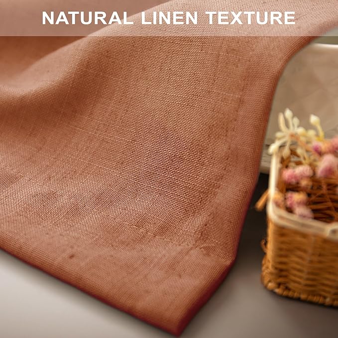Pitalk Terracotta Curtains 84 Inches Long for Living Room Back Tab Rod Pocket Fall Drapes Semi-Sheer Boho Linen Home Decor Western Curtains for Bedroom 2 Panels Rust Colored