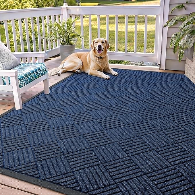 OLANLY Front Door Mat Outside Entrance 71x47, Absorbent, Heavy Duty Sturdy Natural Rubber Doormat Indoor Outdoor, Stain Fade Resistant, Non-Slip Low Profile Floor Mat for Entryway, Navy Blue Diamond