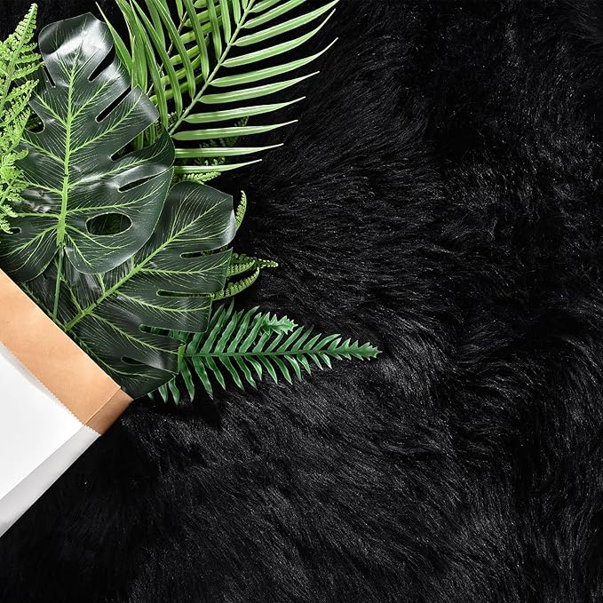 Goolela Black Area Rug 9x12 Fluffy Fuzzy Furry Rug for Living Room Bedroom Faux Sheepskin Fur Shaggy Soft Rectangle