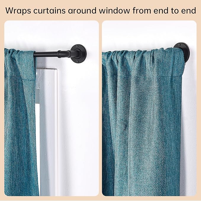 2 Pack Industrial Curtain Rods for Windows 66 to 120 Inches, Blackout Wrap Around Curtain Rod, for Indoor and Outdoor, 5/8 Inch Diameter, 65 to 120 Inches, Black