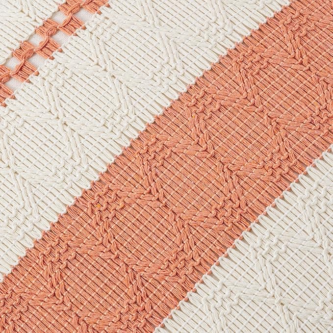 Fancy Homi Set of 1 Boho Coral Decorative Throw Pillow Cover 16x16 Inch for Couch Bed Sofa, Aesthetic Modern Organic Farmhouse Home Decor, Soft Cotton Cute Accent Macrame Woven Cushion Case