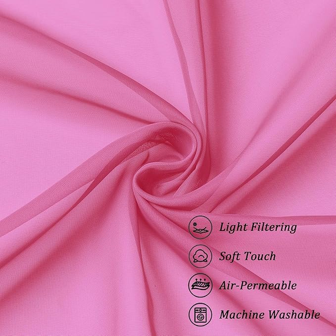 Chyhomenyc Hot Pink Sheer Curtains 84 Inches Long 2 Panels Set, Light Filtering Soft Airy Window Curtains, Rod Pocket for Living Room Bedroom Window Drapes, 42Wx84L Inch, 2PCS