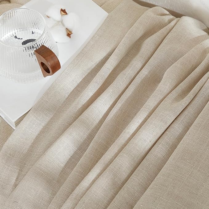 NICETOWN Cream Beige Linen Curtains & Drapes 84 inches Long, Grommet Flax Linen Burlap Semi Sheer with Light Filtering Privacy Window Treatments for Living Room, W52 x L84, 2 Pieces