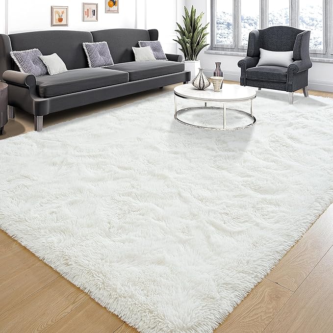 Tepook Fluffy Large Rugs for Living Room, Shag Area Rug 6x9 Soft Carpet for Bedroom, Modern Shaggy Rug for Kids Boys Girls, Plush Indoor Nursery Home Decor Rug with Non-Slip Bottom, Cream White