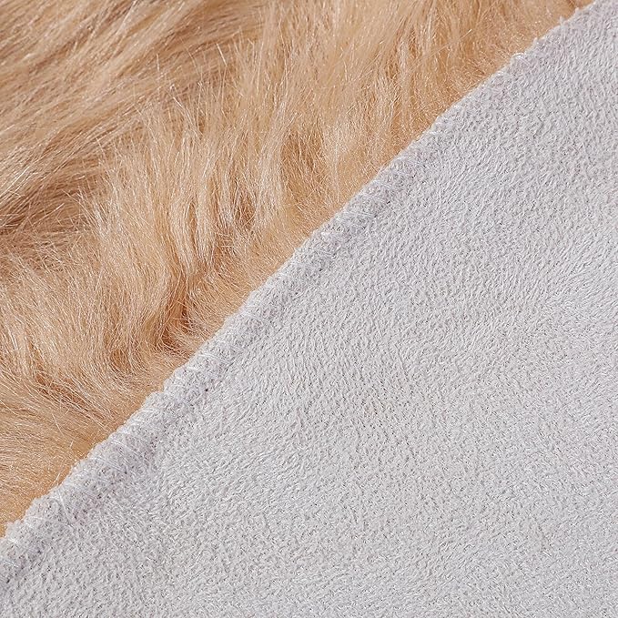 linmopm Faux Fur Rug Sheepskin Shag Fluffy Fuzzy Beige 5x7 ft Rugs for Bedroom Bedside Bed Floor Living Room Plush Rectangle High-Density Cushion Carpet Super Sofa Cover