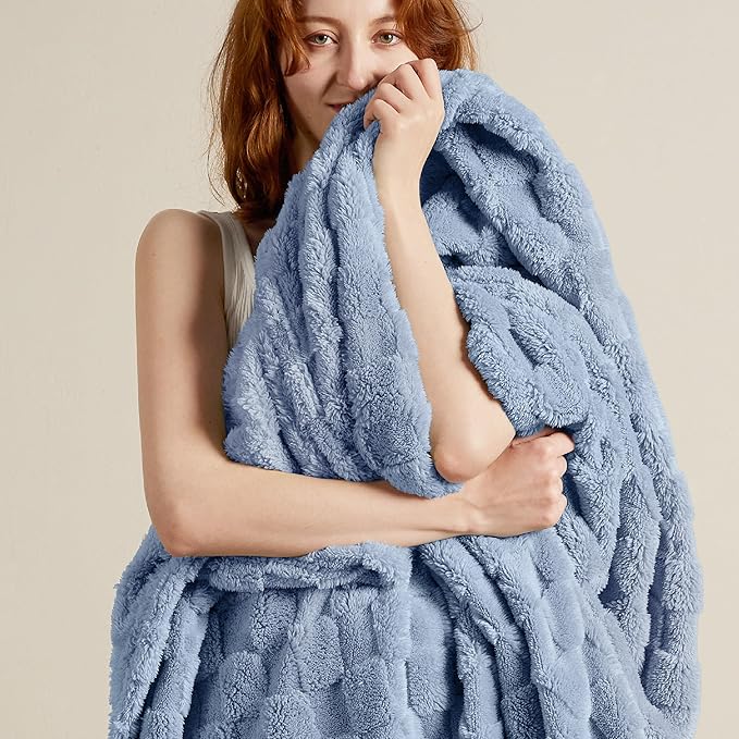 Bedsure GentleSoft Ashley Blue Throw Blanket for Couch - Checkered Fleece Blankets Gifts for Kids Girls, Cute Soft Cozy Throw for Bedroom Home Decor Gifts, 50x60 Inches